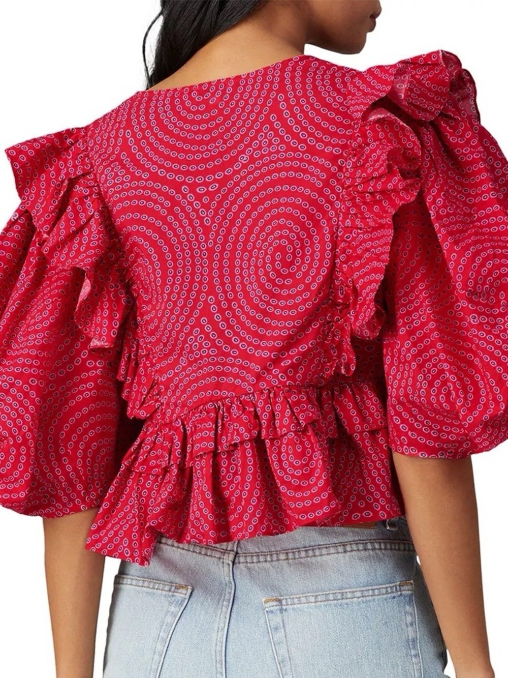 RHODE Red Swirl Ruffle Peplum Blouse - Picture 2 of 5
